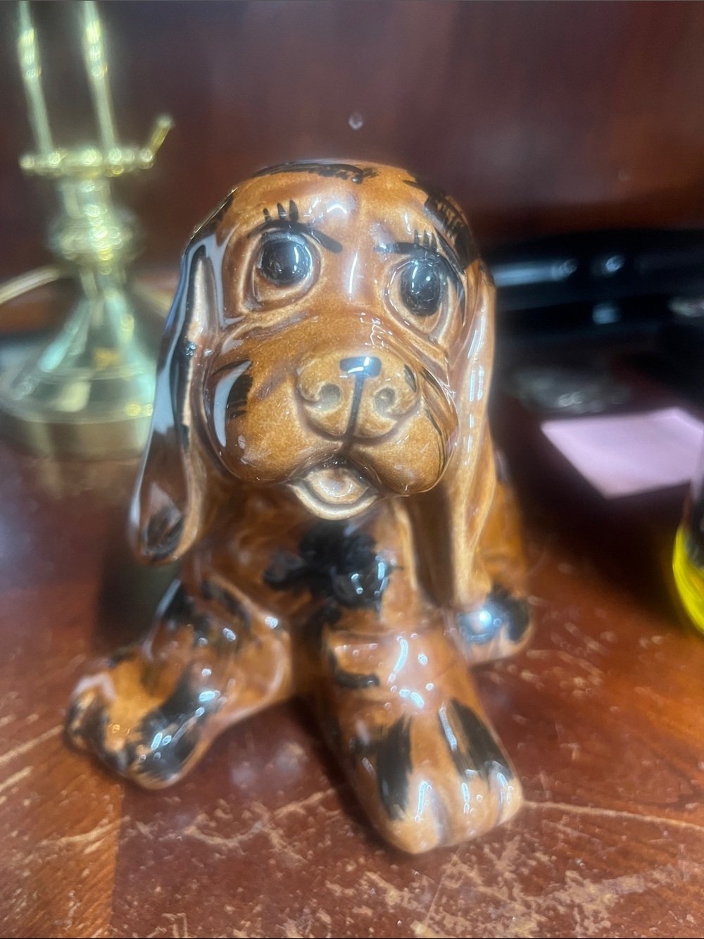 Brown Ceramic Dog Figurine - Decorative Pet Statue